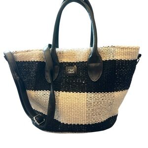C&C California Black and White Woven Tote Bag